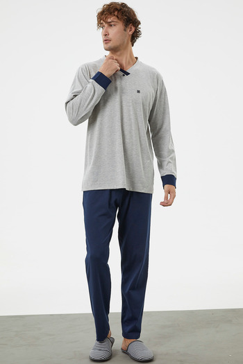 Sementa V-Neck Comfortable Fit Pajama Set - Gray
