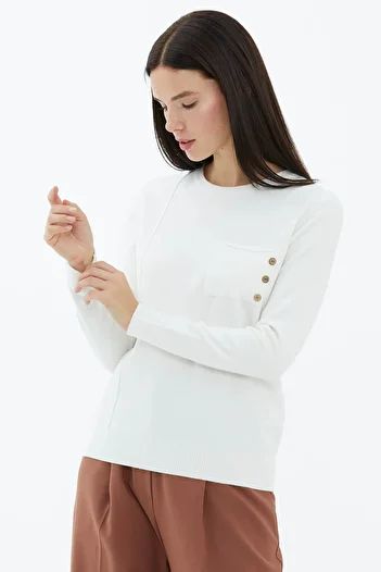 Sementa Null Collar Pocket Buttoned Knitwear Sweater White
