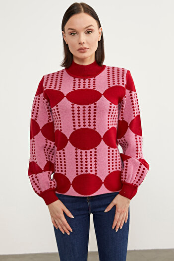 Sementa Half Fisherman Double Color Knitwear Sweater - Red