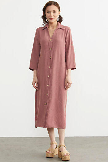 Sementa Rose Comfortable Midi Dress - Buttoned Fit