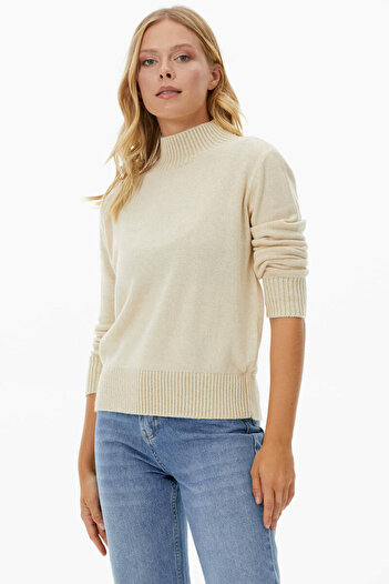 Sementa Half Fisherman Glitter Detailed Knitwear Sweater - Bone
