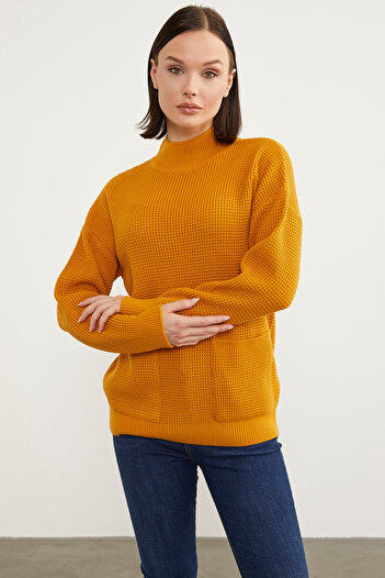 Sementa Honeycomb Knitted Stand Collar Knitwear Sweater - Sun