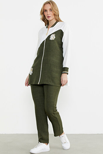 Sementa Zippered Embroidered Tunic Set - Khaki