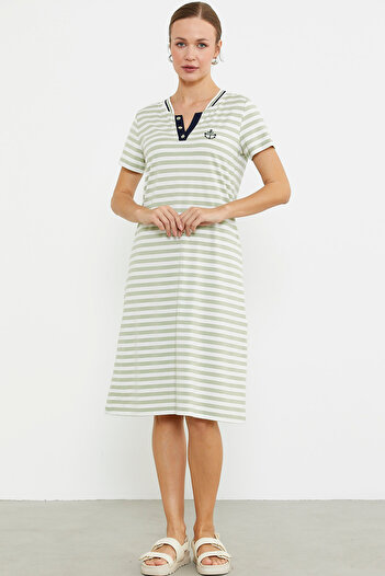 Sementa Green Detailed Dress with Marine Clearance