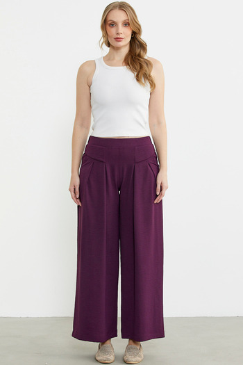 Sementa Purple Flounce Loose Cut Crepe Pantaloni