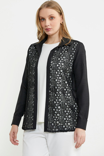 Sementa Lace Detailed Linen Look Double Set - Black