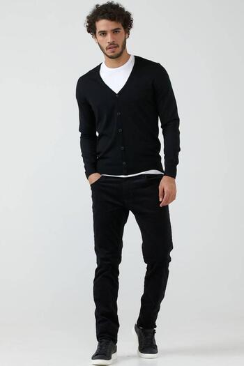 Sementa Men's V-Neck Buttoned Knitwear Cardigan - Black