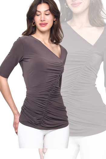 Laranor Brown Collar Detailed Gather Design Blouse Day - Night Chic 25L8029