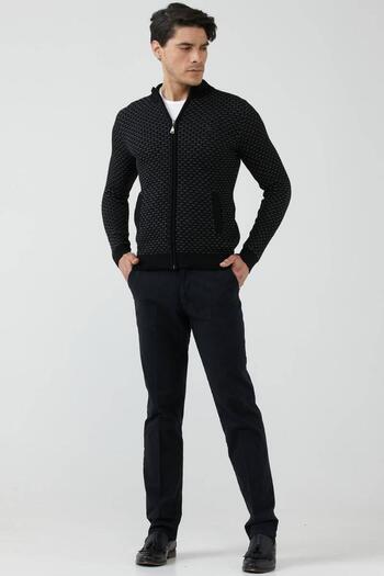 Sementa Men's Zippered Pocket Knitwear Cardigan - Black - Gray
