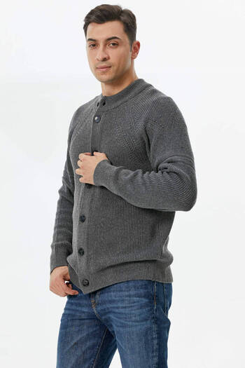 Sementa Half Fisherman Buttoned Knitwear Cardigan - Dark Gray