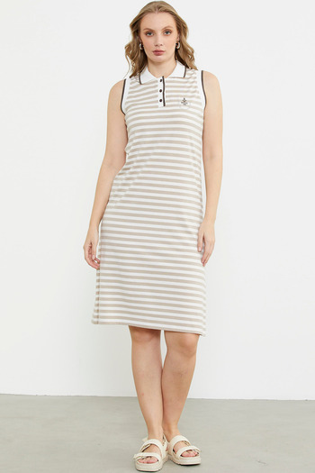 Sementa Marine Striped Polo Neck Dress - Brown Color