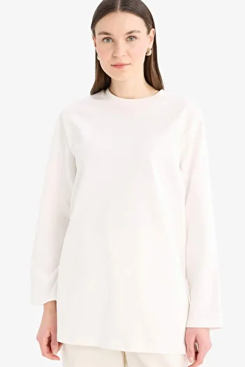 DeFacto Regular Fit Crew Neck Basic Plain Long Sleeve T-Shirt Tunic D4897Ax25Sm
