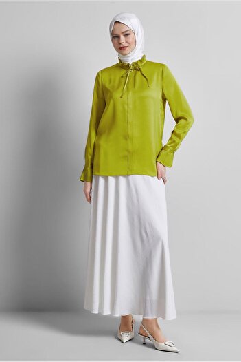 Alvina Satin Bluz with Lace Collar 44762