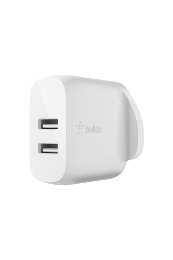 Belkin BoostCharge Dual USB-A Wall Charger 24W + Lightning to USB-A Cable 1 Meter - White