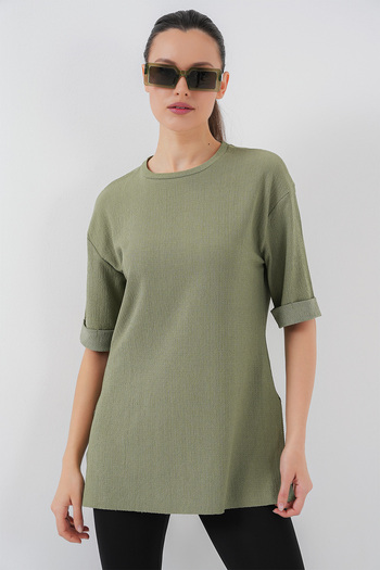 Bigdart 4332 Πλεκτό T-Shirt με σκισίματα στο πλάι - Çağla