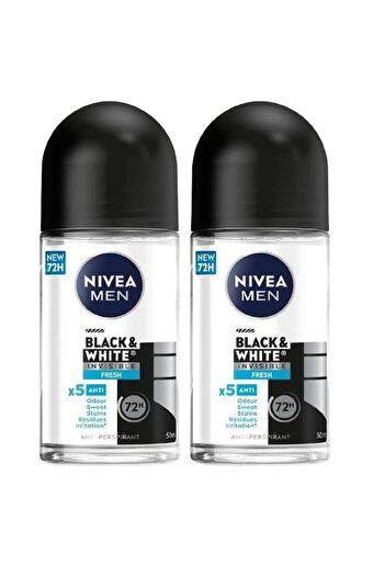 NIVEA NIVEA MEN Antiperspirant Roll-on for Men, Black & White Invisible Protection Fresh, 2x50ml