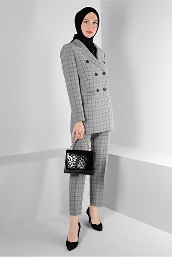 Alvina PLAID PATTERNED BUTTONED DOUBLE PANTSET 30307