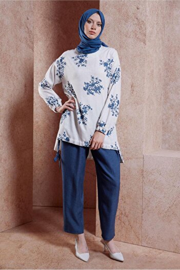 Alvina 44538ModelLinen Effect Trousers Set