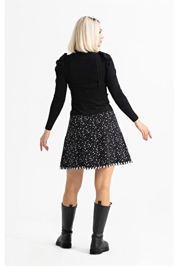 Eliş Şile Bezi Salopet Flannel Short Autumn and Winter Skirt Crisp Pattern White Byz