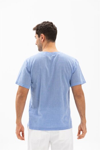 Eliş Şile Bezi Tricou de vară pentru bărbați, cu mânecă scurtă, cu împânzire, albastru 3032