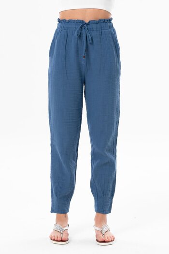 Eliş Şile Bezi Muslin Carrot Summer Trousers Indigo indg