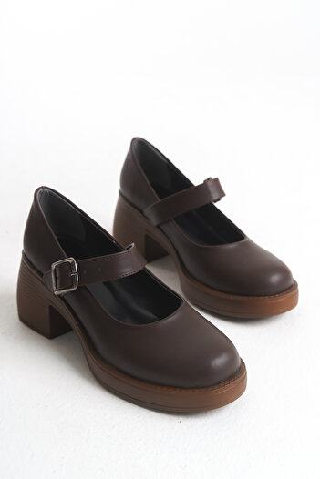 Shoesers Жіночі спеціальні дизайнерські туфлі на платформі з каблуком, витонченою пряжкою та ремінцем, балеринки темно-коричневого кольору, мокасини