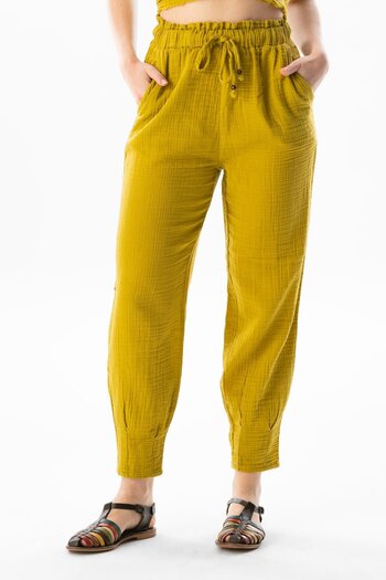 Eliş Şile Bezi Muslin Carrot Summer Trousers Oil Green Ygysl
