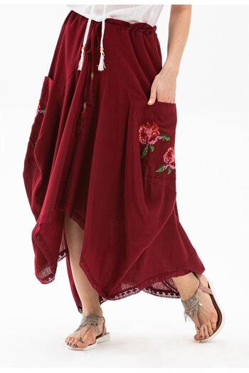 Eliş Şile Bezi Rumeli Şile Πανί Καλοκαιρινή Αυθεντική Φούστα Claret Red Brd