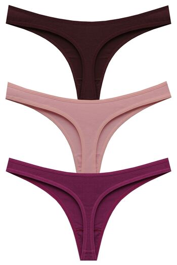 papatya lingerie Економічний набір з 3 штук Низька талія Бавовняні труси-танго Багатоколірні Шоколадний пудровий Фіолетовий