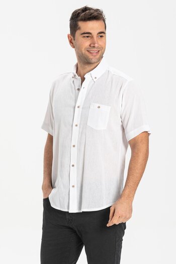 Eliş Şile Bezi Summer Shirt - Short Sleeve, Slim Fit Şile Cloth, White 3001 Model