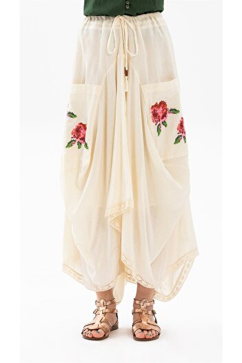 Eliş Şile Bezi Rumeli Şile Cloth Summer Authentic Skirt Cream Red