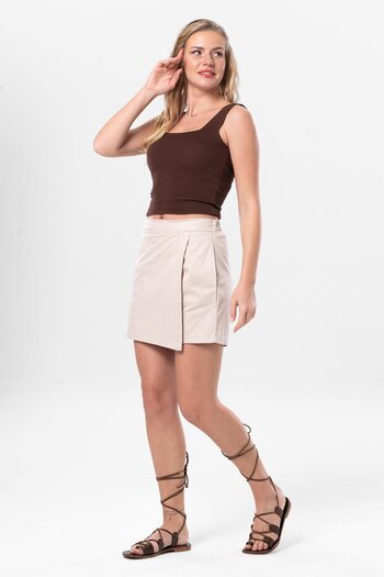 Eliş Şile Bezi Sinem Gabardine Summer Shorts Skirt Cream Cream