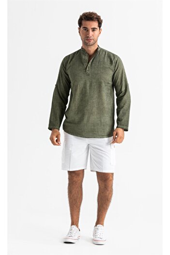 Eliş Şile Bezi Long Sleeve Cotton Bodrum Men's Summer T-Shirt Khaki 9008