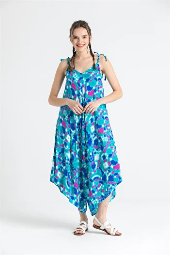 Eliş Şile Bezi Strappy Voile Selin Summer Jumpsuit Abstract Nile Green Syt Nlysl