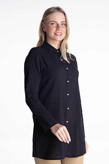 Eliş Şile Bezi Women's Şile Beyza Judge Collar Summer Tunic Black