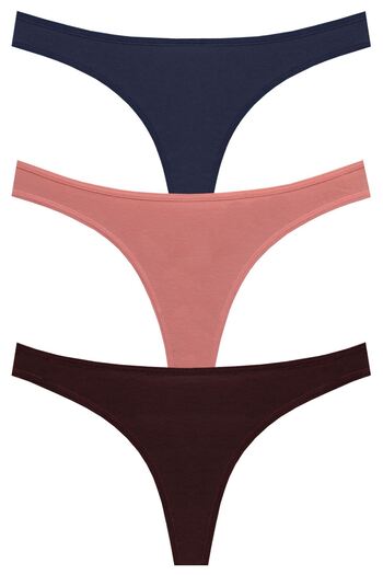 papatya lingerie Економічний набір з 3 штук Низька талія Бавовняні труси-танго Різнокольорові Синій Рожевий Шоколадний