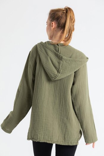 Eliş Şile Bezi Long Sleeve Hooded Women's Summer Muslin Sweatshirt Khaki Hk
