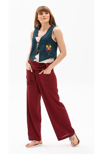 Eliş Şile Bezi Women's Şile Cloth Thai Fisherman Summer Trousers Claret Red Brd