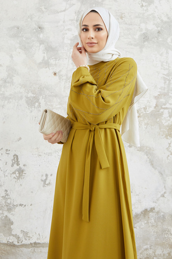 VAVİNOR Pera Jeweled Dress - Oil Green