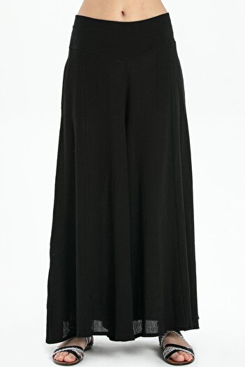 Eliş Şile Bezi Wide Leg Black Summer Trousers Şile Bezi