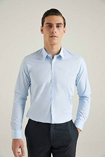 Tween Slim Fit Mavi Düz Easy Care Gömlek