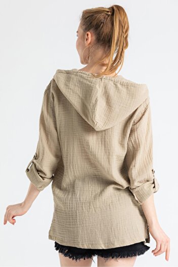 Eliş Şile Bezi Long Sleeve Hooded Women's Summer Muslin Sweatshirt Mink Vzn