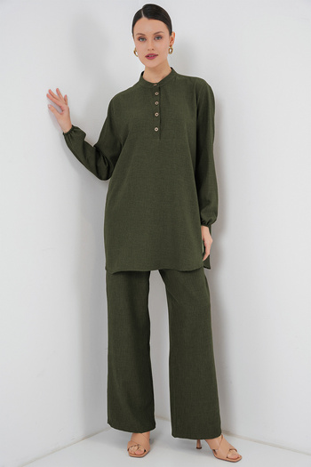 Bigdart 6678 Linen Tunic Trousers Double Set - Khaki
