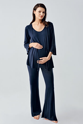 Artış Three-Quarter Sleeve Flared Leg Flexible Viscous Maternity Pajamas Suit