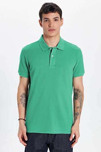 Tudors Men's Slim Fit Slim Fit 100% Cotton Green Polo Neck T-Shirt