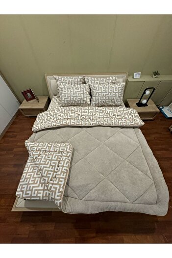 Violacasa Double Welsoft Pufidik Sleeping Set (with Elastic Sheets) Labyrinth Beige