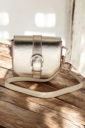 HFKY Gold Mini Box Shoulder Bag with Strap. Mini Crossbody Bag.Ry0218