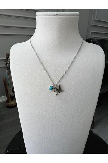 Store M Letter Necklace - Heart with Turquoise and Charm Chain
