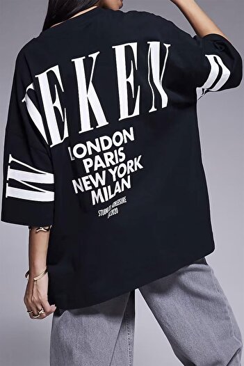 Millionaire Women's Black Weekend Oversize Fit Loose Wide Fit Loose Cut T-Shirt