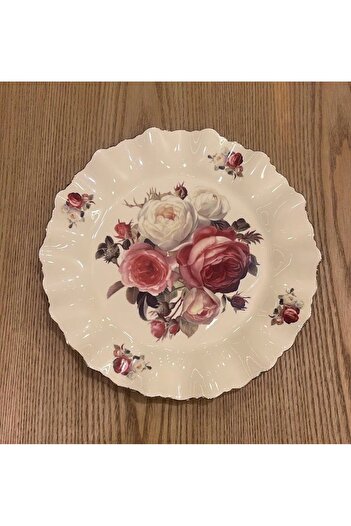 ROY KING Porcelain 6-Piece Cake Plate Cream Gold Rose Pattern Rose 20 cm
